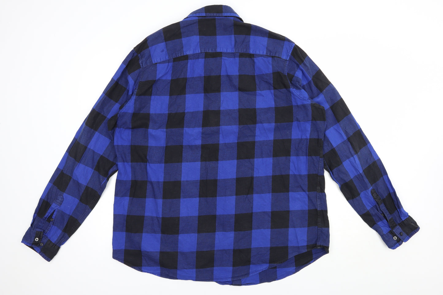 NEXT Mens Blue Check Cotton  Button-Up Size 2XL Collared Button