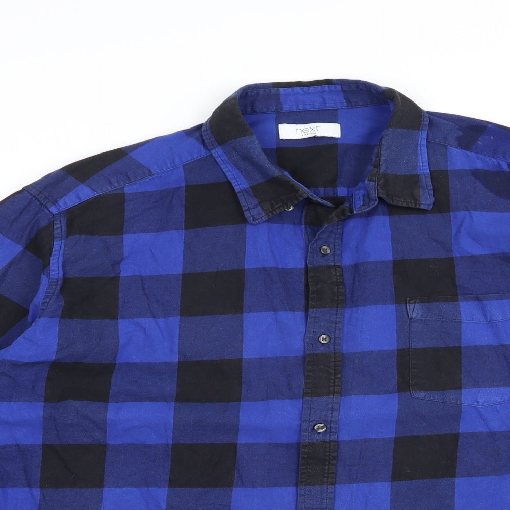 NEXT Mens Blue Check Cotton  Button-Up Size 2XL Collared Button