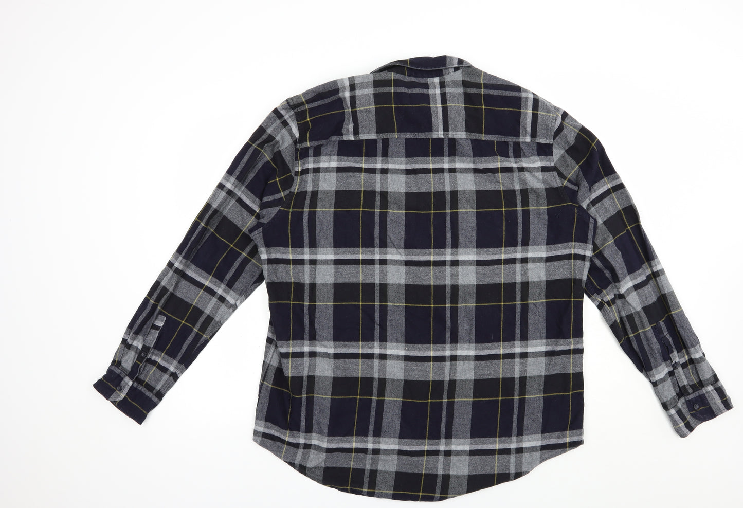 F&F Mens Blue Plaid Cotton  Button-Up Size XL Collared Button