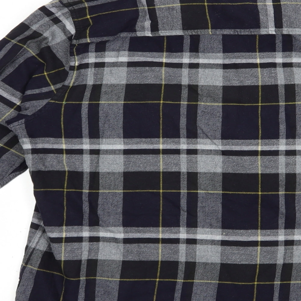 F&F Mens Blue Plaid Cotton  Button-Up Size XL Collared Button