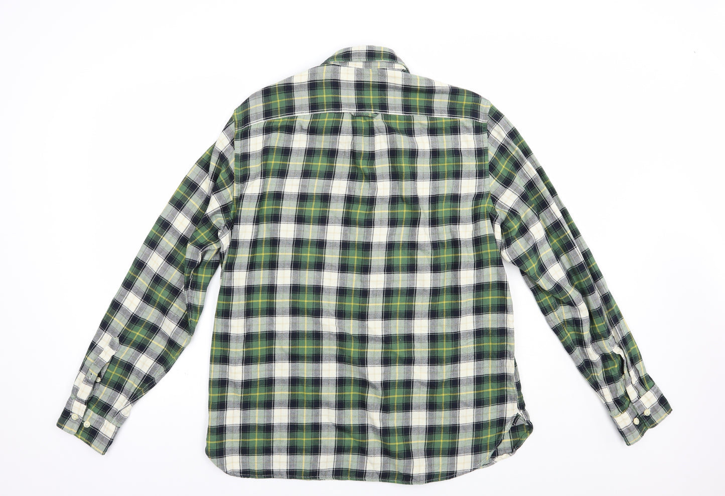 H&M Mens Green Plaid Cotton  Button-Up Size L Collared Button