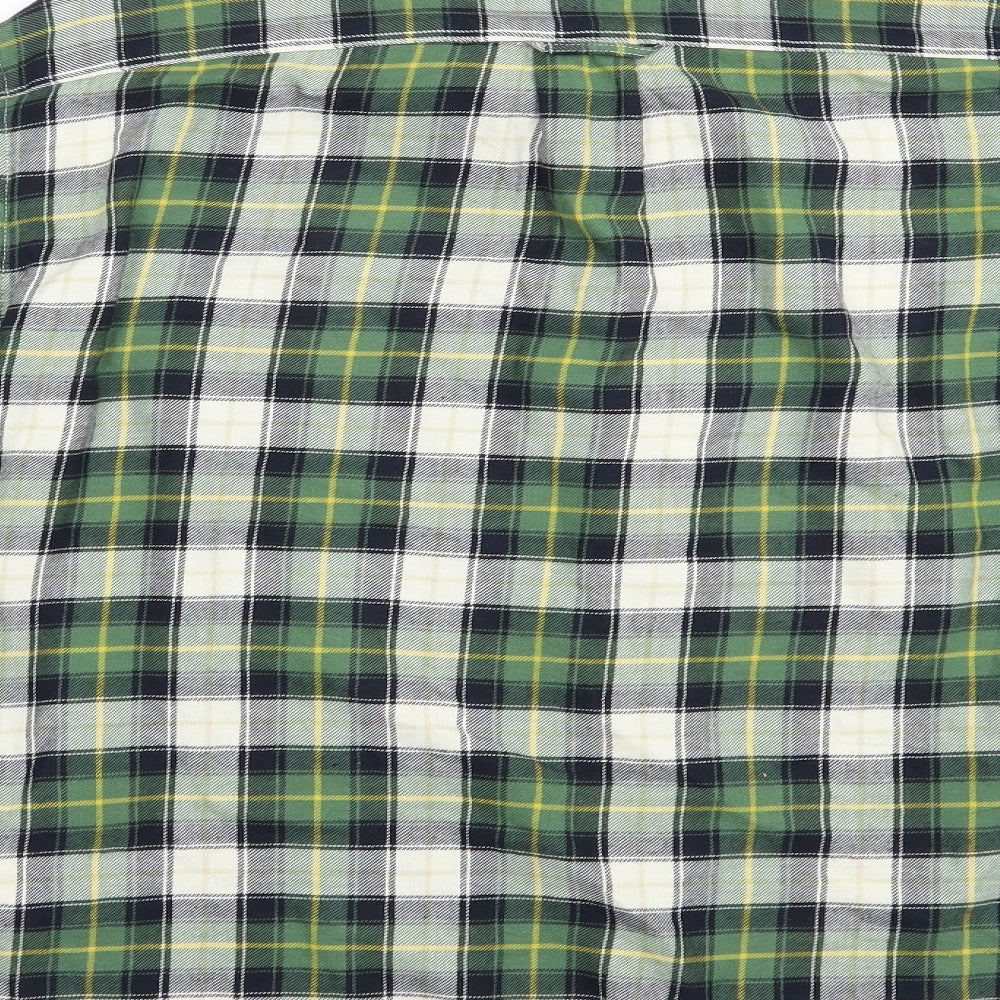 H&M Mens Green Plaid Cotton  Button-Up Size L Collared Button