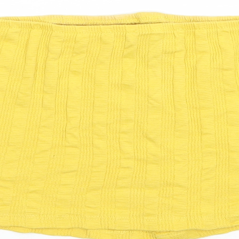 New Look Womens Yellow  Cotton Cropped Tank Size 14 Off the Shoulder