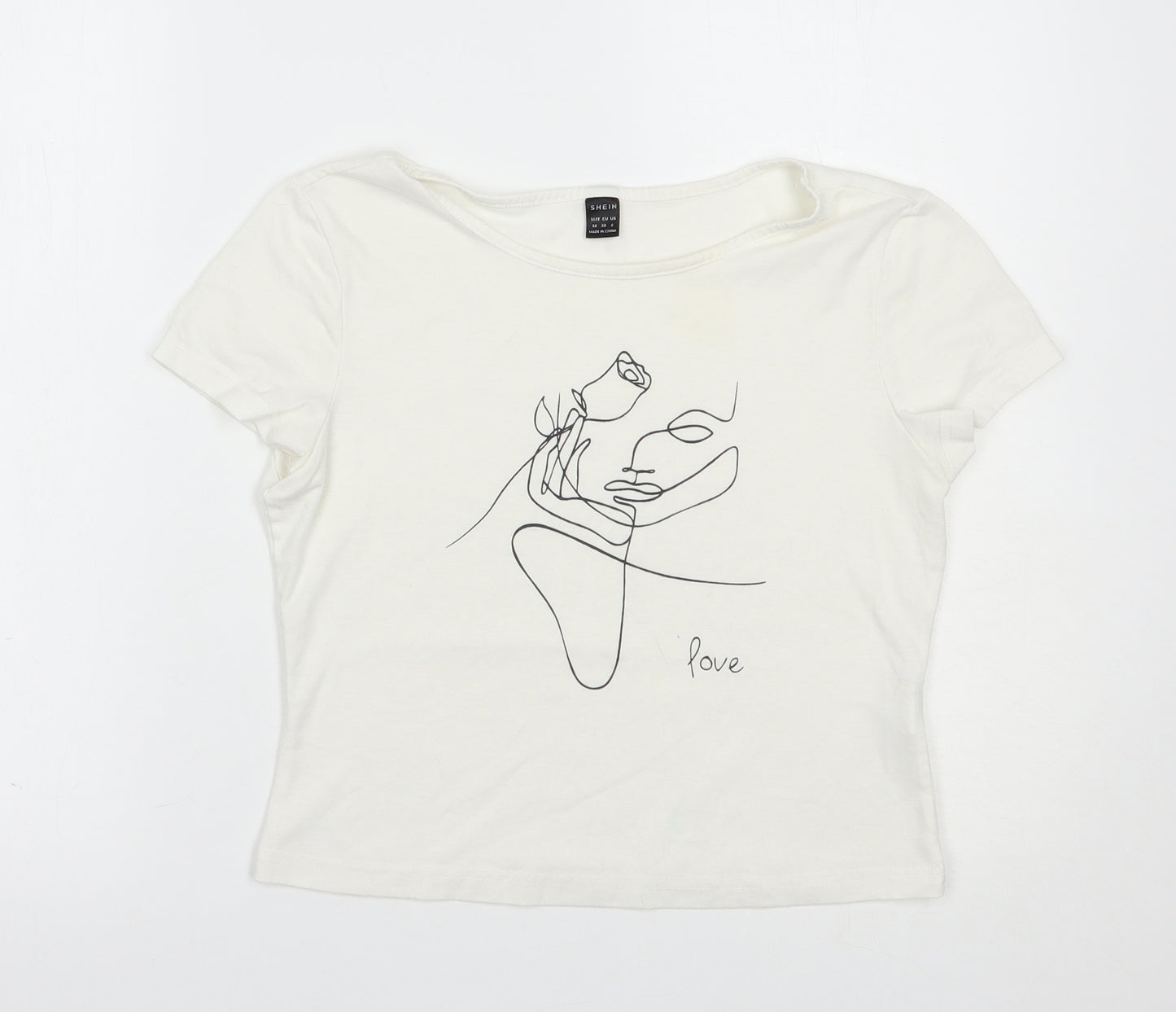 SheIn Womens White  Polyester Basic T-Shirt Size M Boat Neck - Love