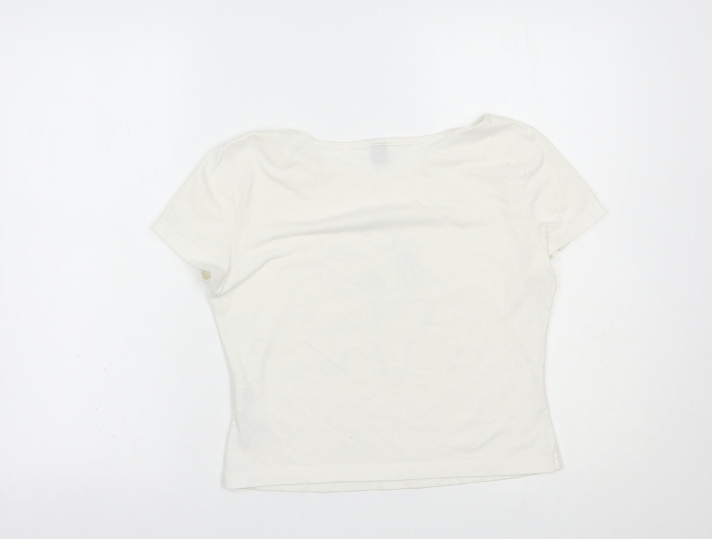 SheIn Womens White  Polyester Basic T-Shirt Size M Boat Neck - Love