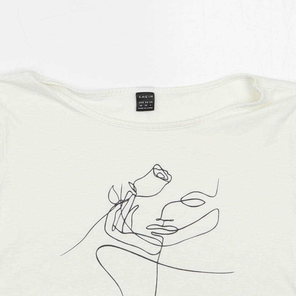 SheIn Womens White  Polyester Basic T-Shirt Size M Boat Neck - Love