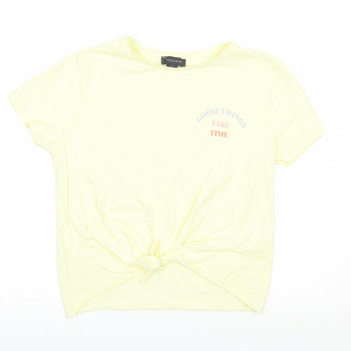 Primark Womens Yellow  Cotton Basic T-Shirt Size 10 Crew Neck - Good Things
