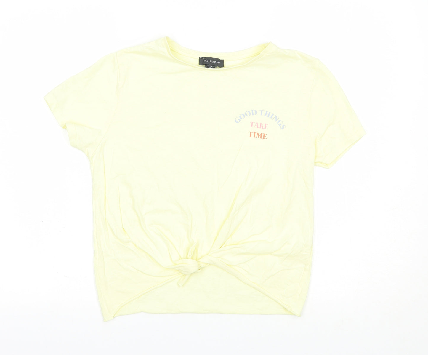 Primark Womens Yellow  Cotton Basic T-Shirt Size 10 Crew Neck - Good Things