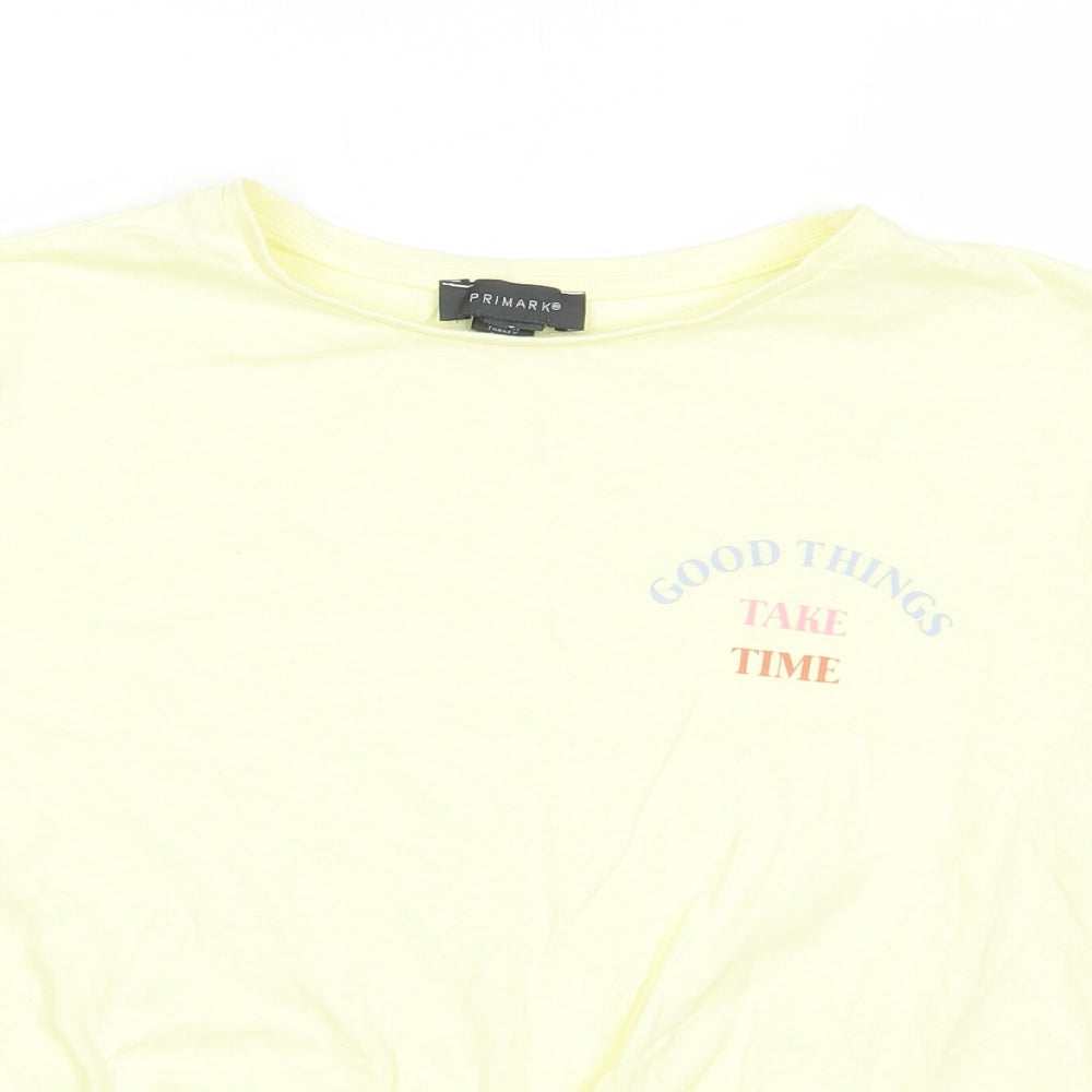 Primark Womens Yellow  Cotton Basic T-Shirt Size 10 Crew Neck - Good Things