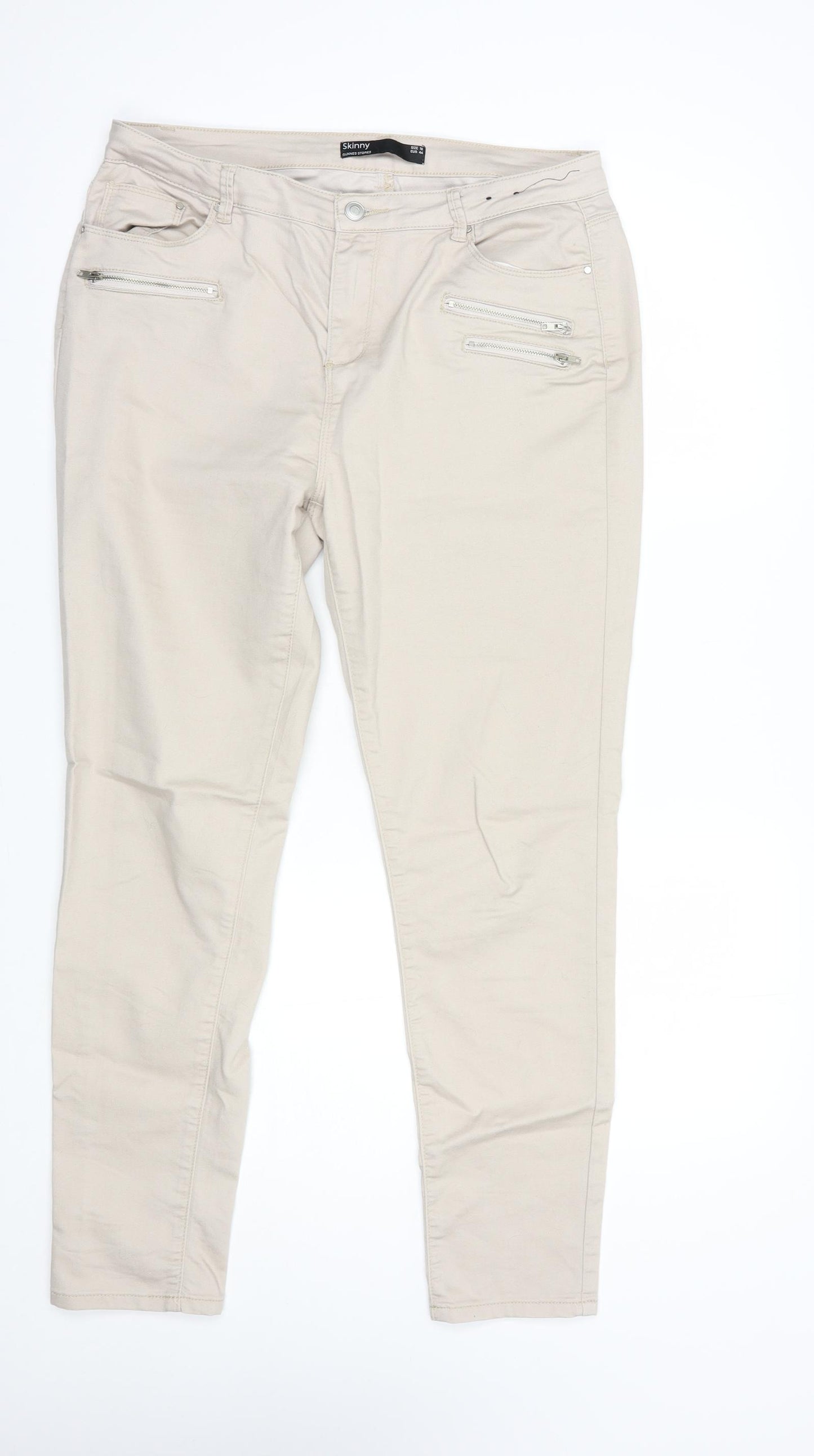 Dunnes Stores Womens Beige  Cotton Skinny Jeans Size 16 L29 in Regular Button