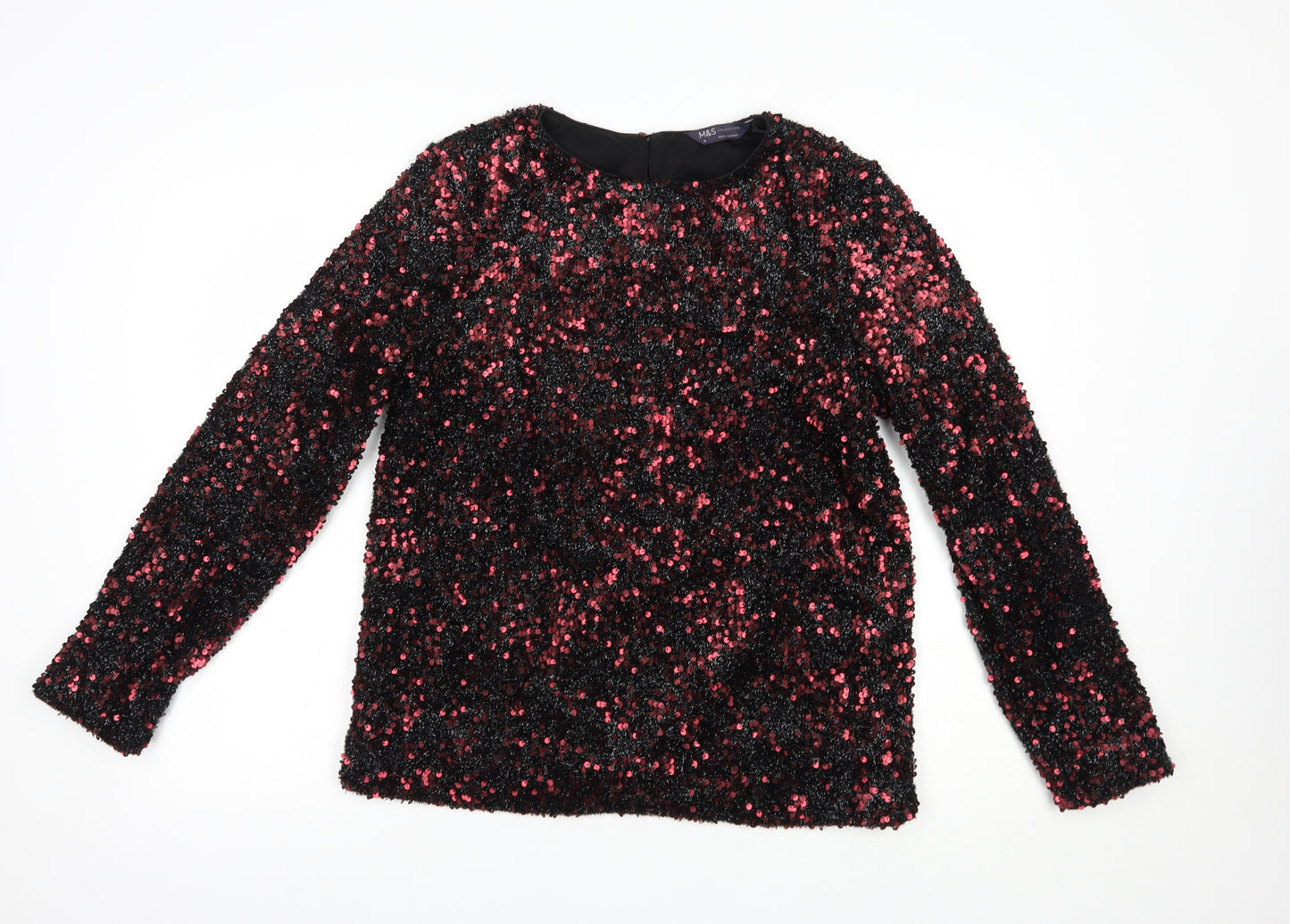 Marks and Spencer Womens Black  Polyester Basic Blouse Size 10 Boat Neck