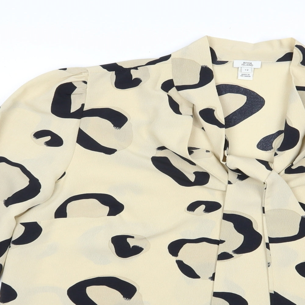 River Is Womens Beige Geometric Polyester Basic Blouse Size 12 V-Neck