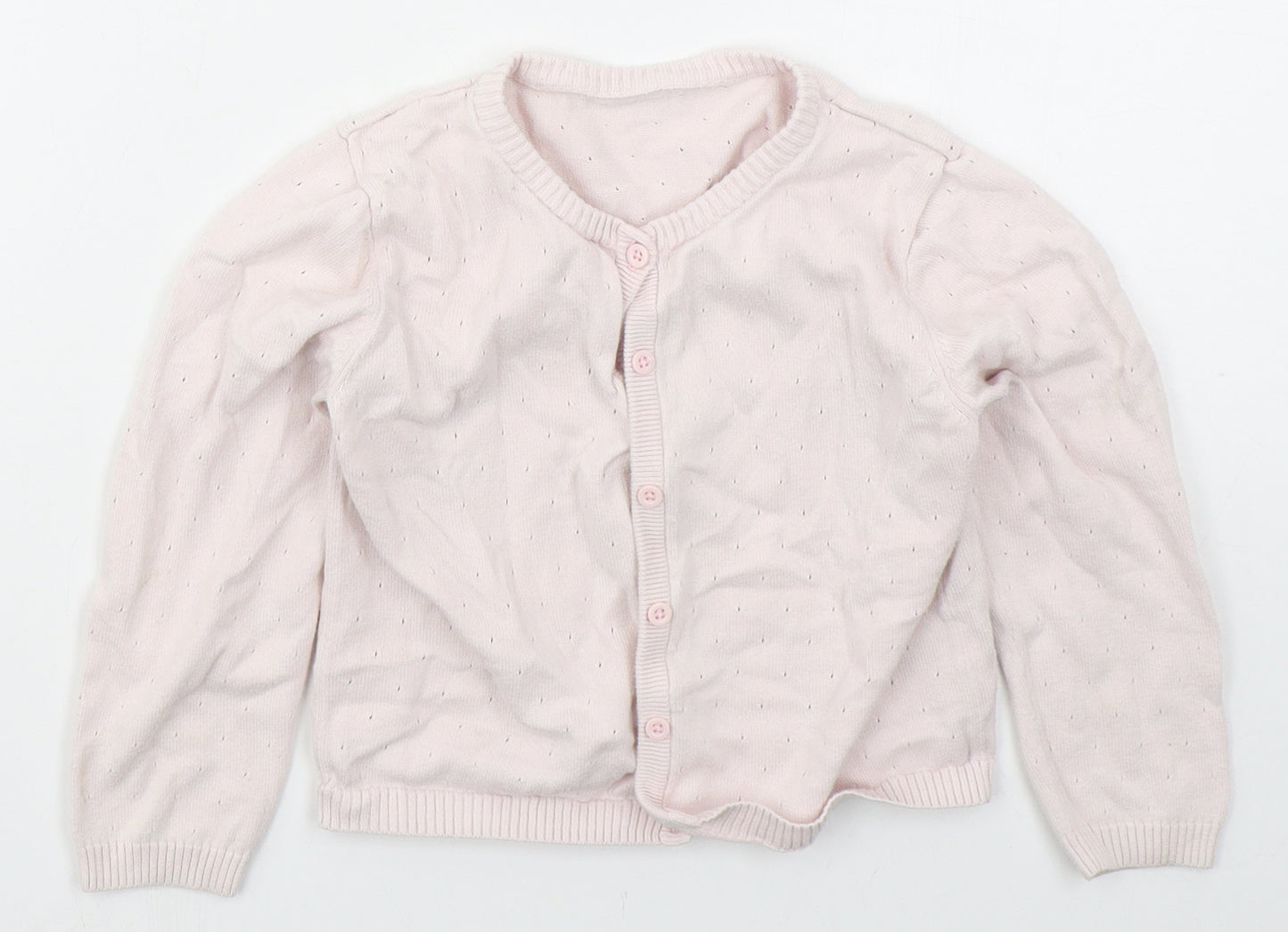 Matalan Girls Pink Crew Neck  Cotton Cardigan Jumper Size 6-7 Years  Button