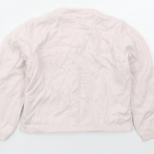 Matalan Girls Pink Crew Neck  Cotton Cardigan Jumper Size 6-7 Years  Button