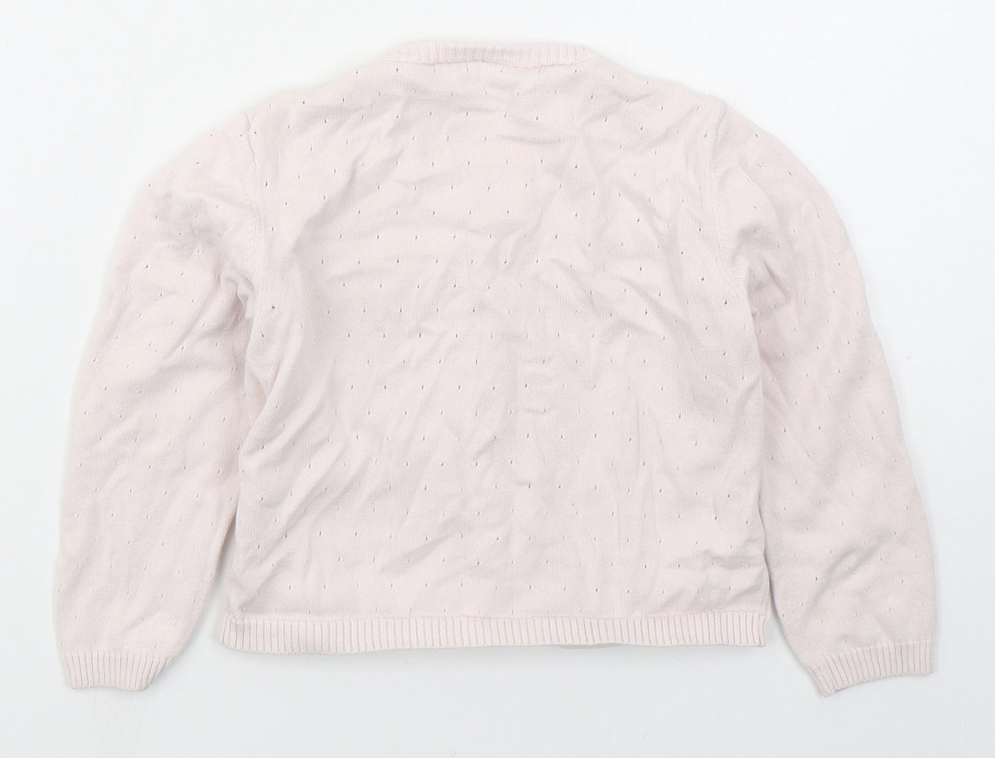 Matalan Girls Pink Crew Neck  Cotton Cardigan Jumper Size 6-7 Years  Button
