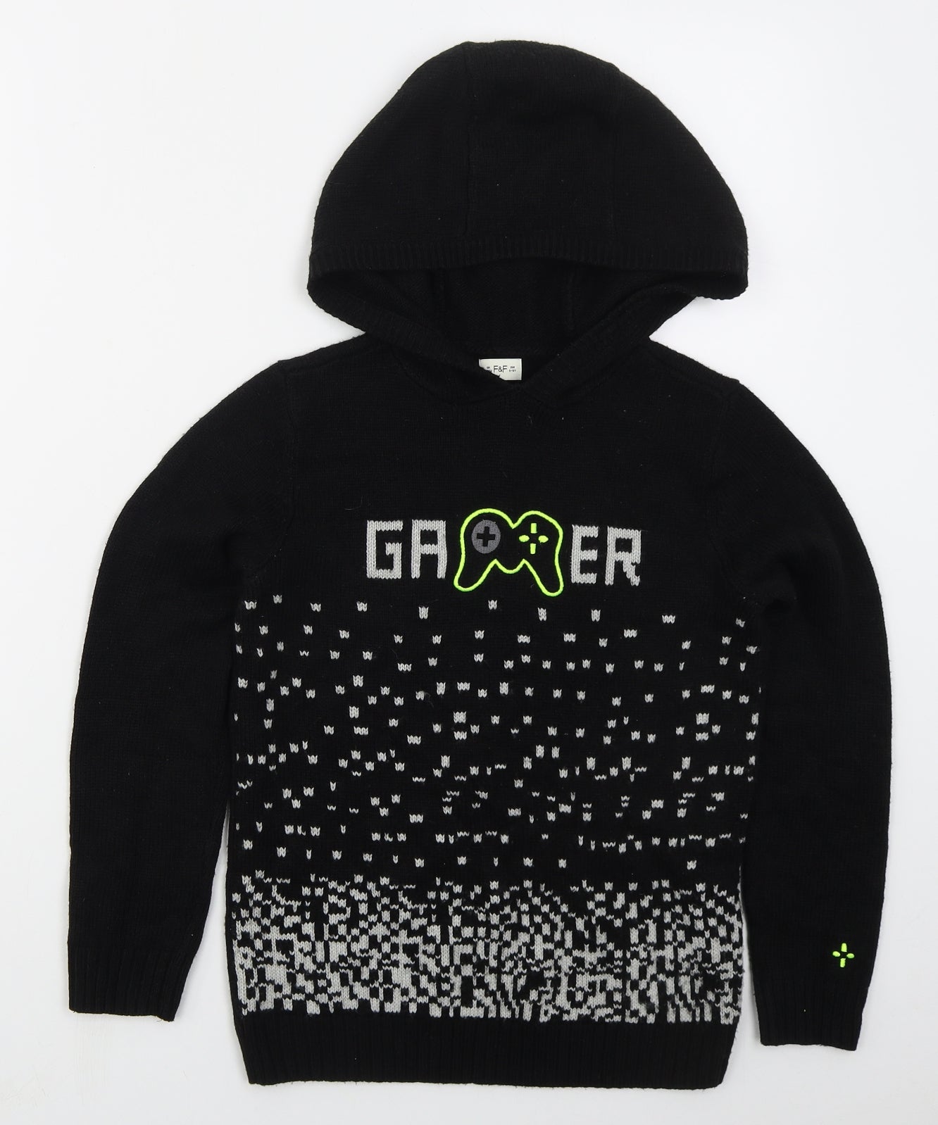 F&F Boys Black  Acrylic Pullover Hoodie Size 9-10 Years  Pullover - Gamer