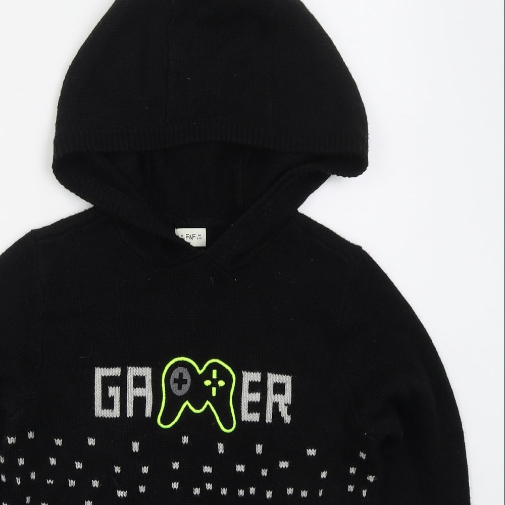 F&F Boys Black  Acrylic Pullover Hoodie Size 9-10 Years  Pullover - Gamer