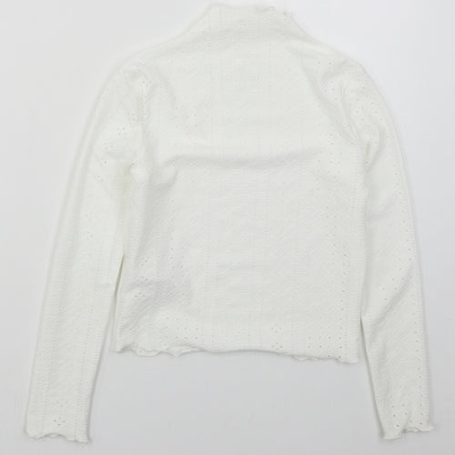 SheIn Girls White  Polyester Basic T-Shirt Size 10 Years Mock Neck Pullover