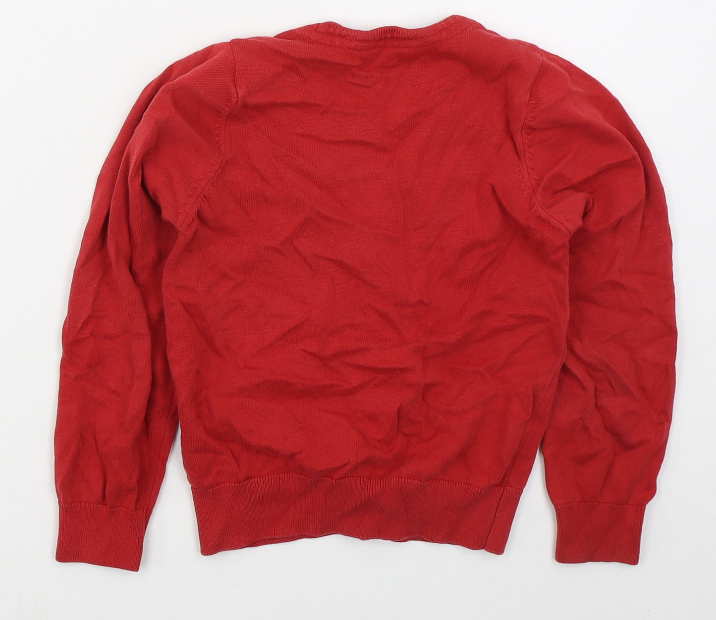 Marks and Spencer Girls Red V-Neck  Cotton Cardigan Jumper Size 7-8 Years  Button