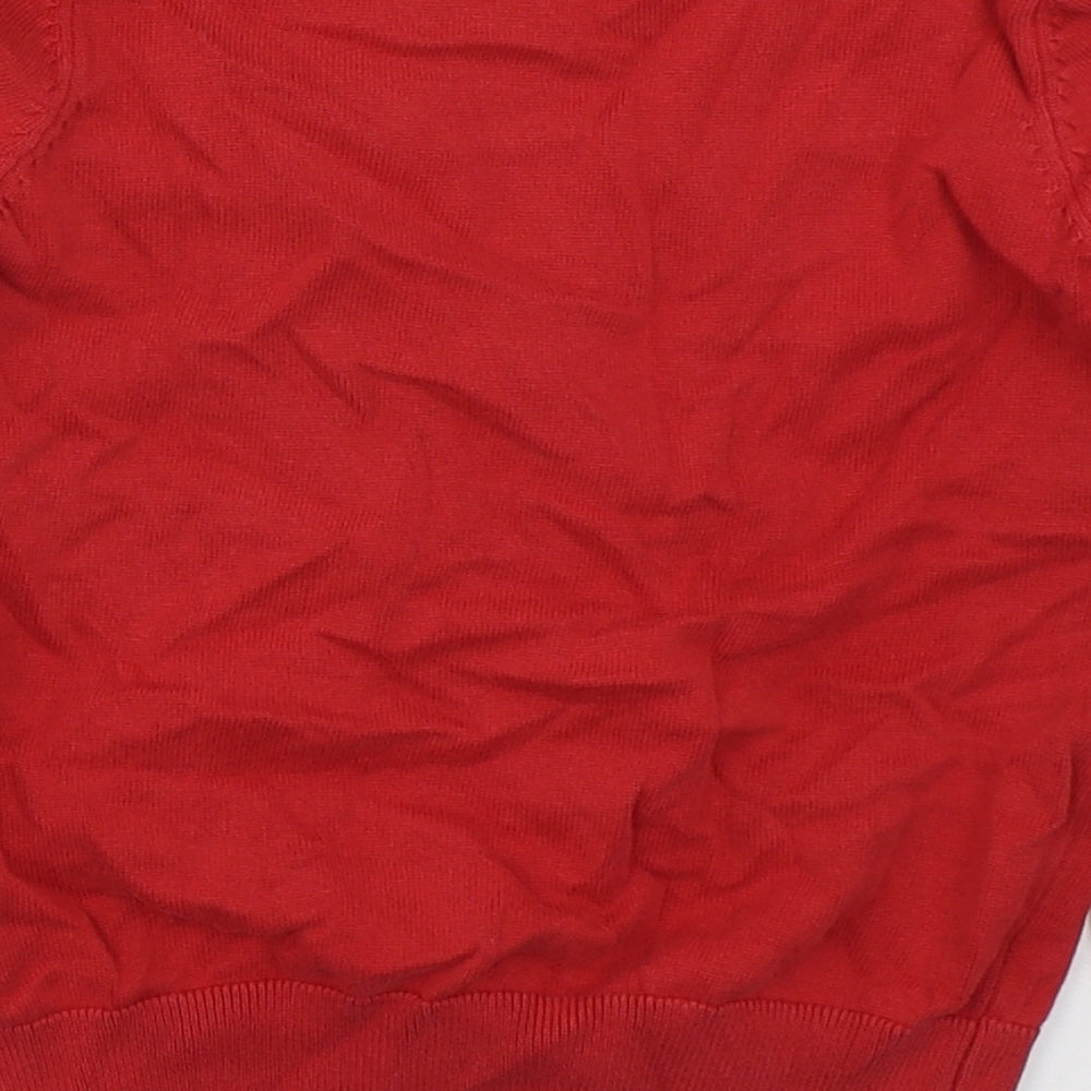 Marks and Spencer Girls Red V-Neck  Cotton Cardigan Jumper Size 7-8 Years  Button