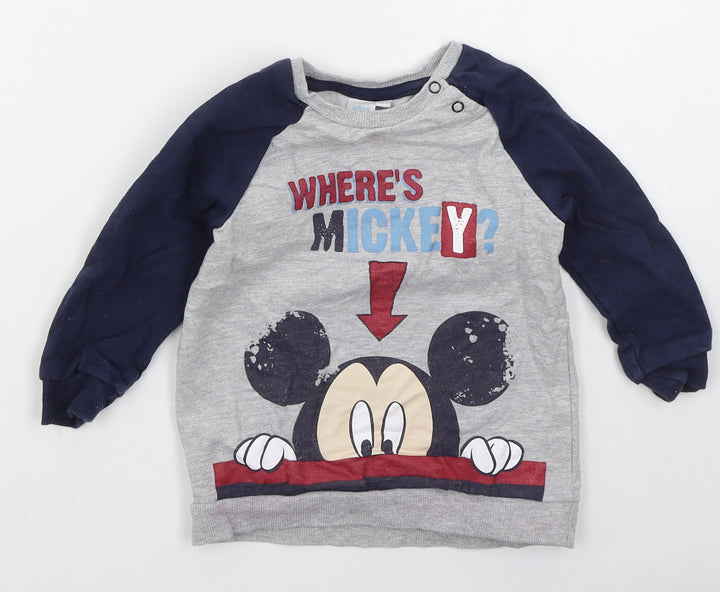 Disney Boys Grey  Cotton Pullover Sweatshirt Size 2-3 Years  Pullover - Where's Mickey?