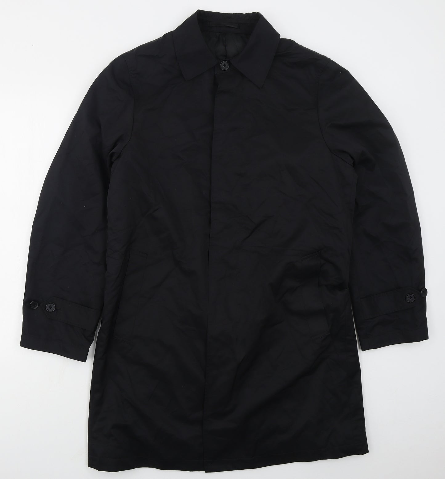 NEXT Mens Black   Overcoat Coat Size S  Button