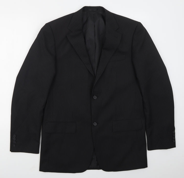 Taylor & Wright Mens Black Striped Polyester Jacket Suit Jacket Size 38