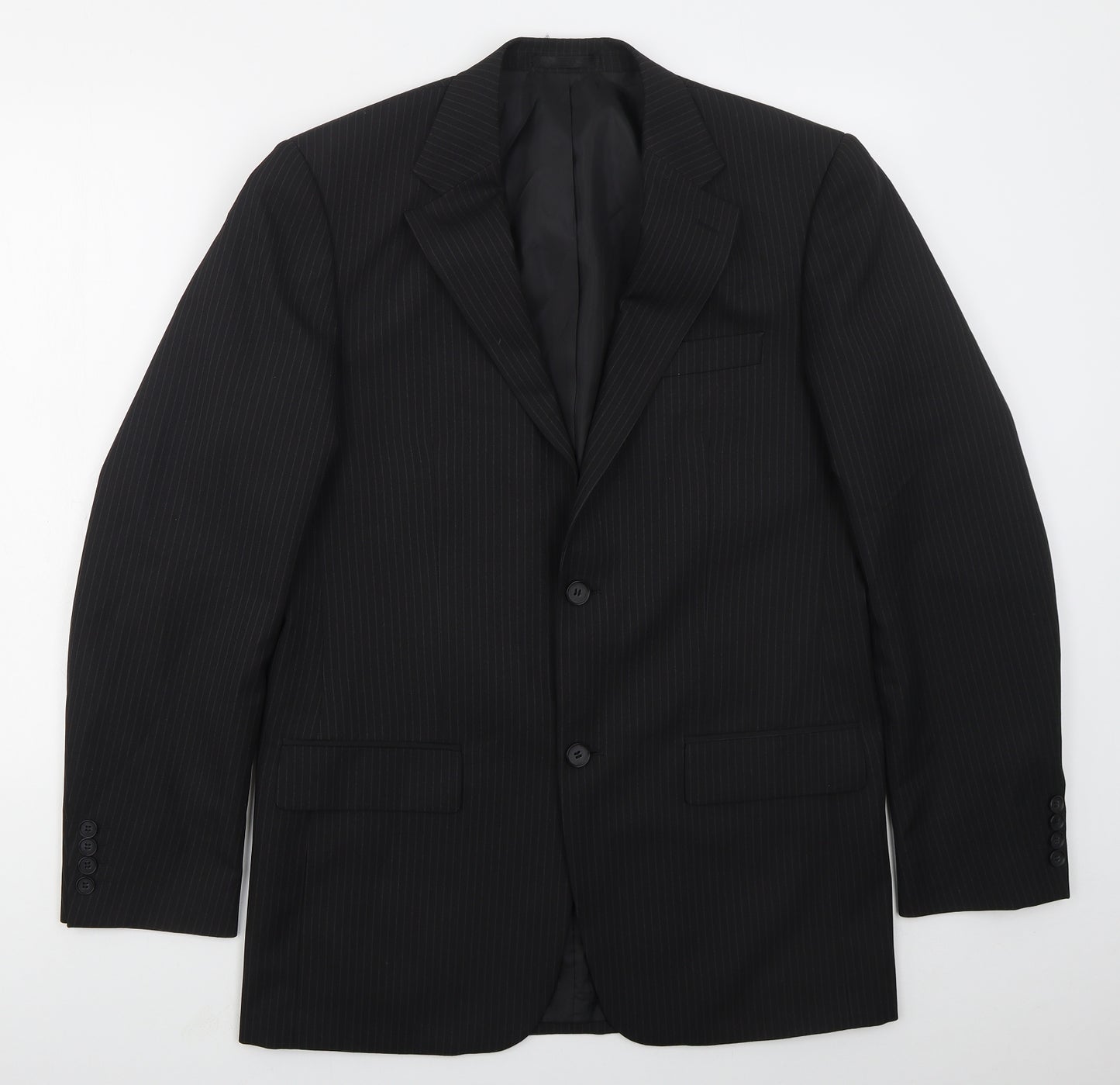 Taylor & Wright Mens Black Striped Polyester Jacket Suit Jacket Size 38