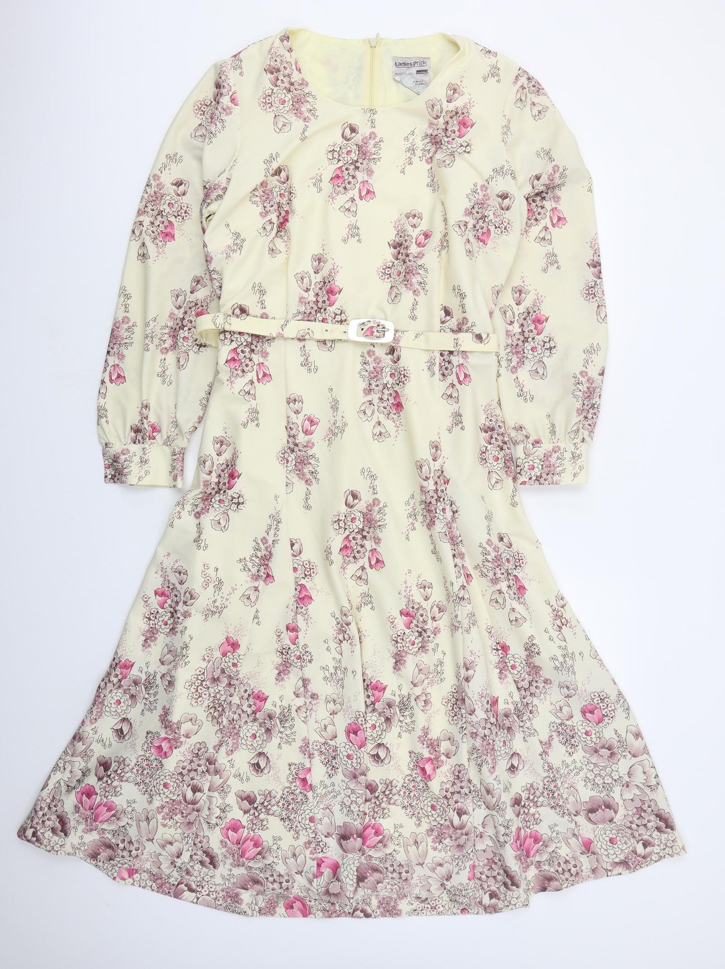 Ladies Pride Womens Ivory Floral Polyester A-Line  Size 18  Round Neck Zip