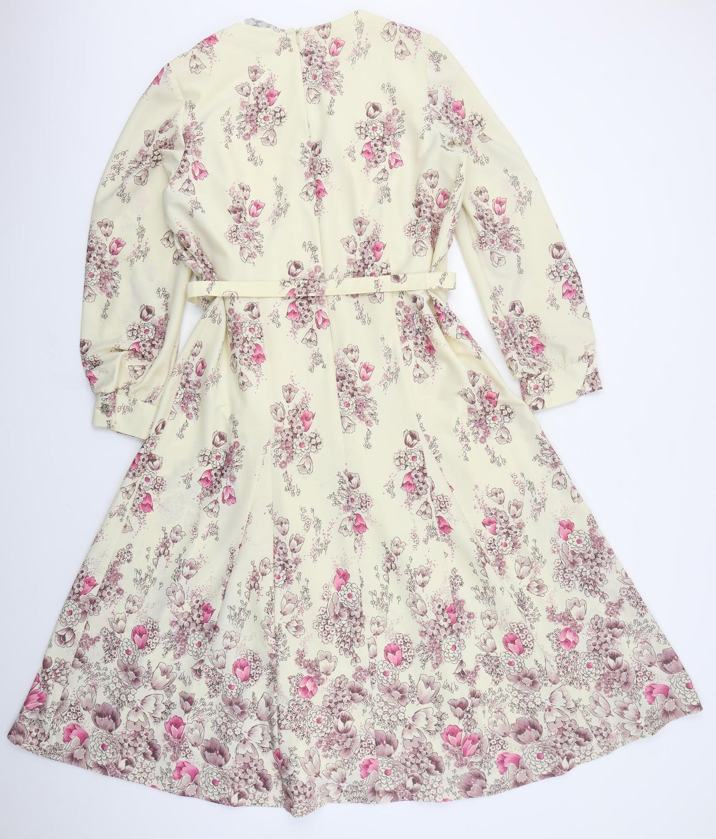 Ladies Pride Womens Ivory Floral Polyester A-Line  Size 18  Round Neck Zip