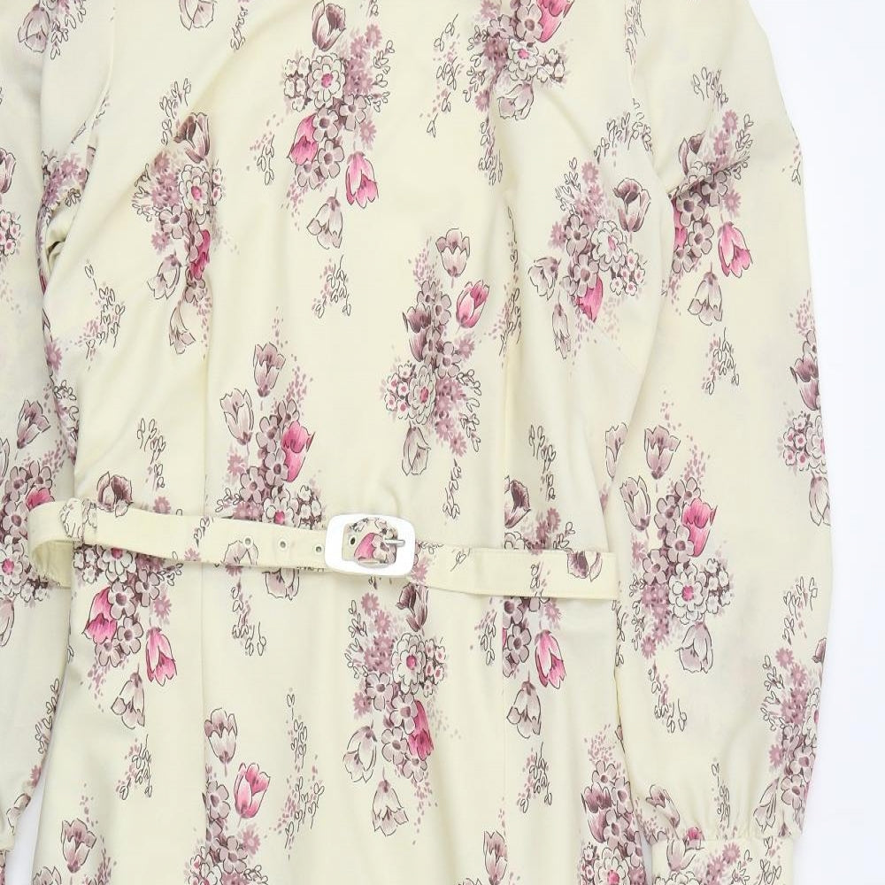 Ladies Pride Womens Ivory Floral Polyester A-Line  Size 18  Round Neck Zip