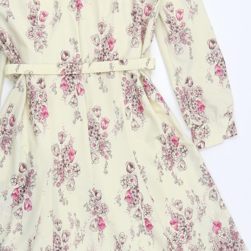 Ladies Pride Womens Ivory Floral Polyester A-Line  Size 18  Round Neck Zip