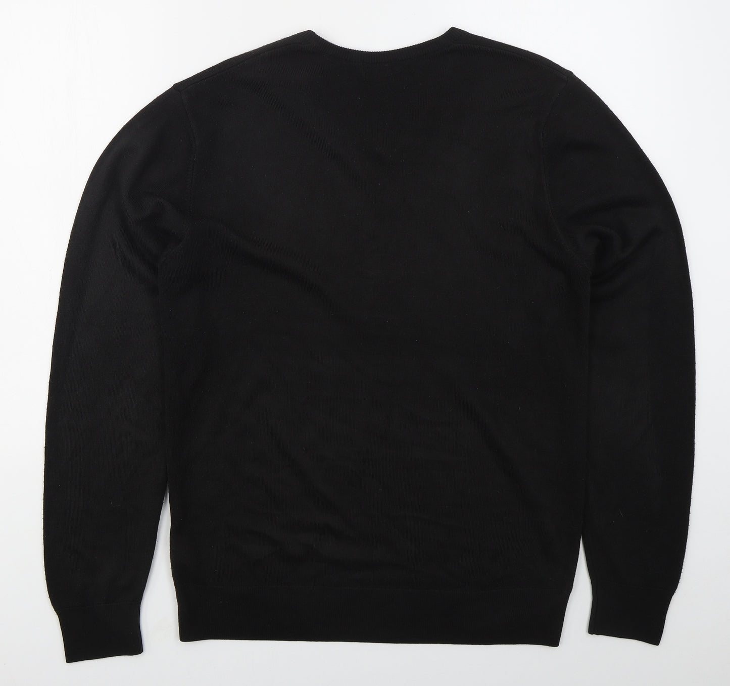 F&F Mens Black V-Neck  Acrylic Pullover Jumper Size L