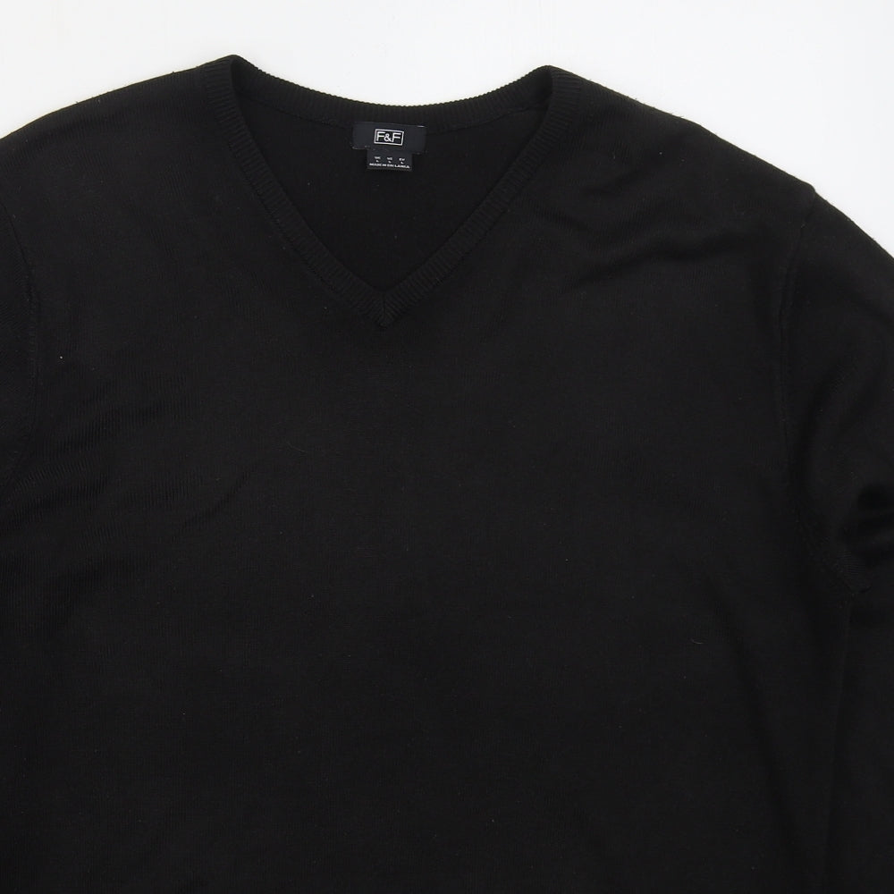 F&F Mens Black V-Neck  Acrylic Pullover Jumper Size L