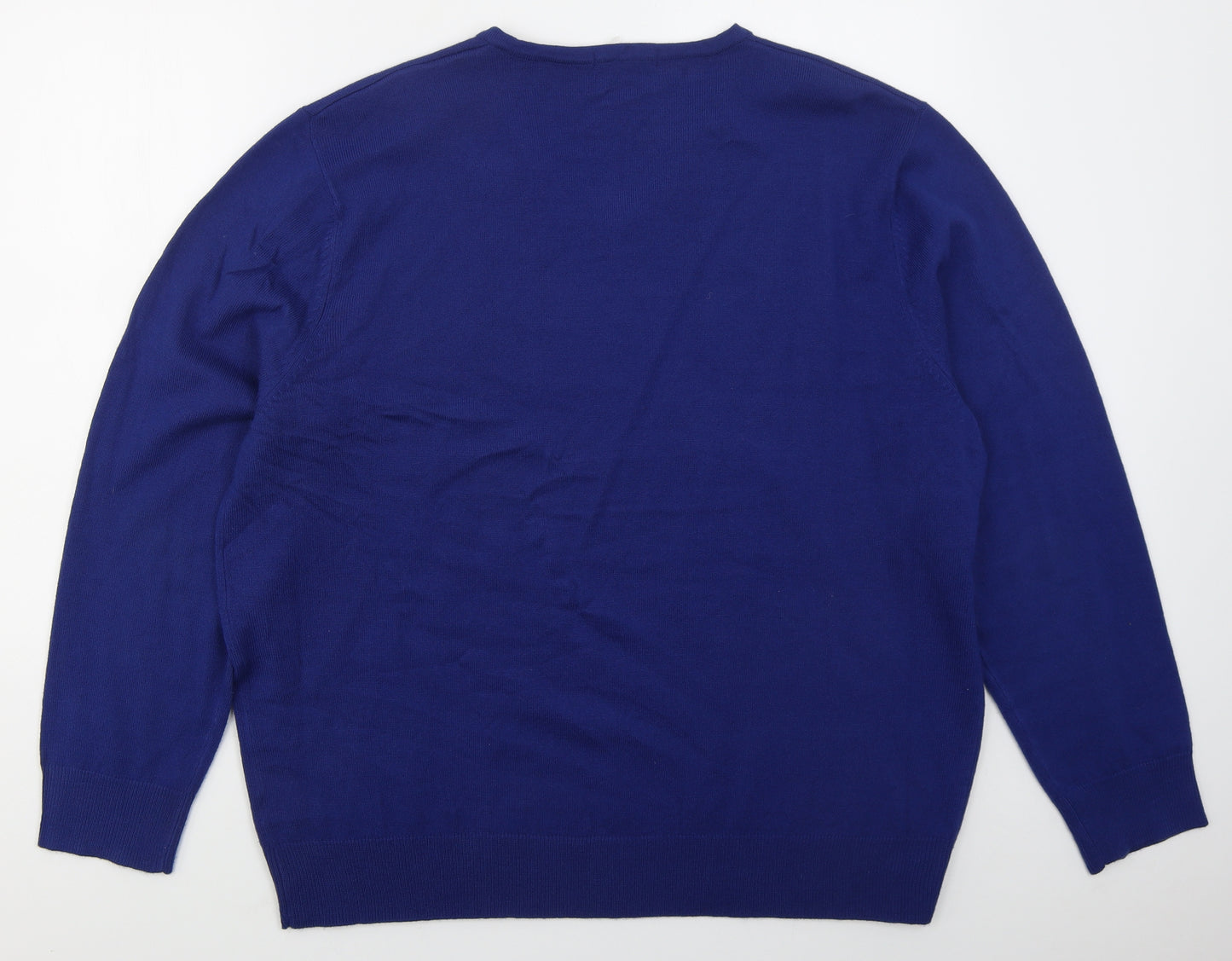 TU Mens Blue V-Neck  Acrylic Pullover Jumper Size 2XL