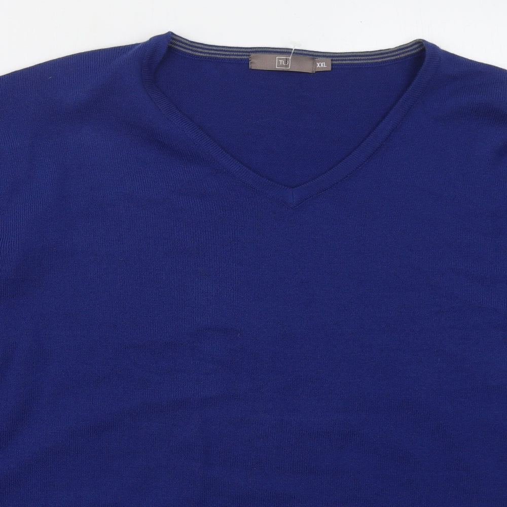 TU Mens Blue V-Neck  Acrylic Pullover Jumper Size 2XL