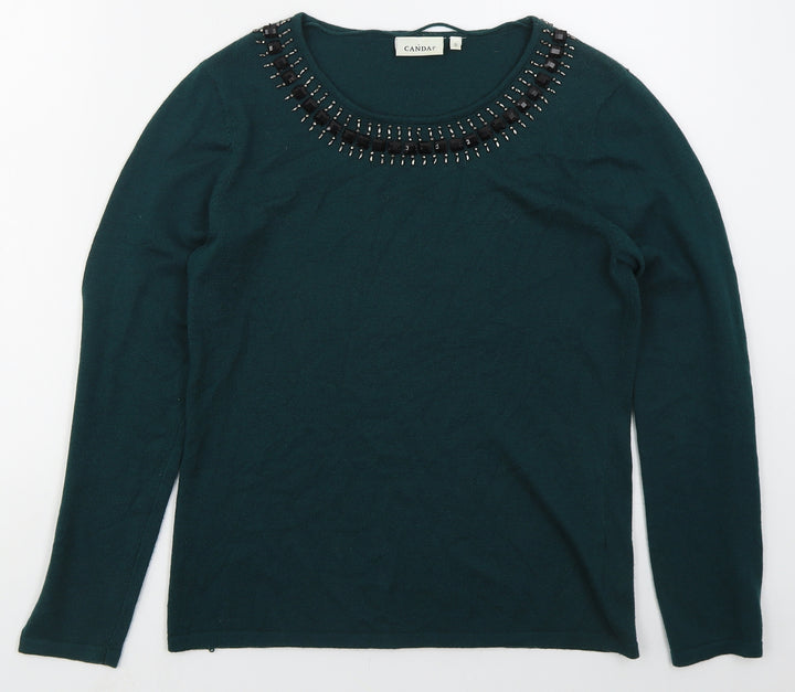 C&A Womens Green Round Neck Polyester Pullover Jumper Size S