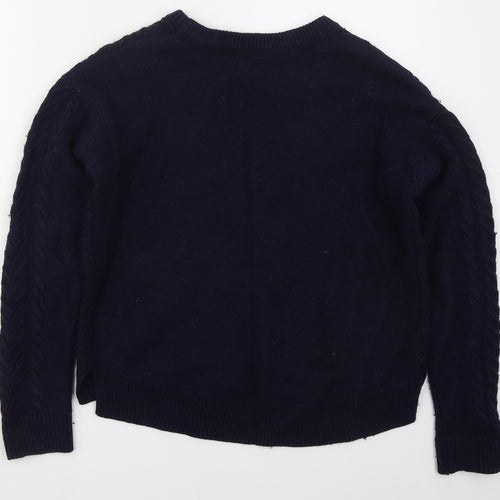 H&M Womens Blue Crew Neck  Cotton Pullover Jumper Size S
