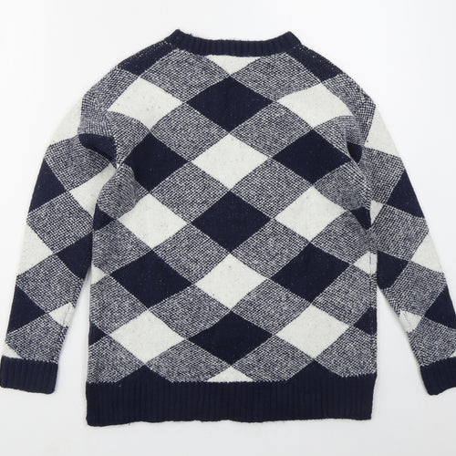 Marks and Spencer Womens Blue Crew Neck Argyle/Diamond Acrylic Pullover Jumper Size S