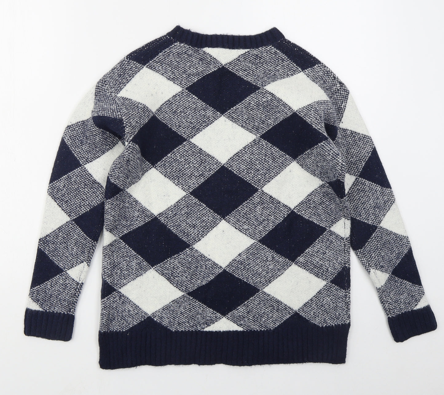 Marks and Spencer Womens Blue Crew Neck Argyle/Diamond Acrylic Pullover Jumper Size S