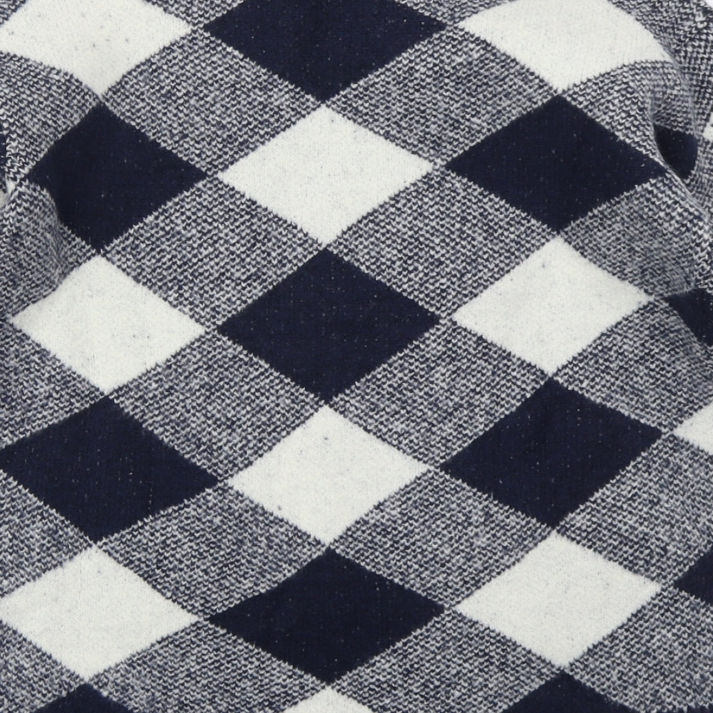 Marks and Spencer Womens Blue Crew Neck Argyle/Diamond Acrylic Pullover Jumper Size S