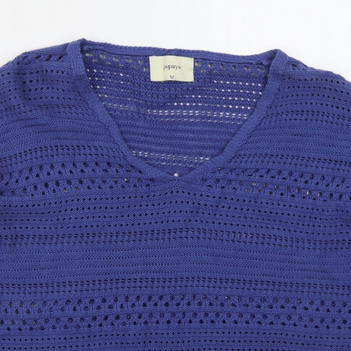 Papaya Womens Blue V-Neck  Cotton Pullover Jumper Size M