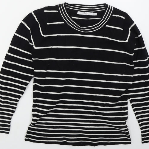 Isle Womens Black Crew Neck Striped Acrylic Pullover Jumper Size 10