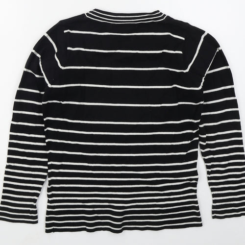 Isle Womens Black Crew Neck Striped Acrylic Pullover Jumper Size 10