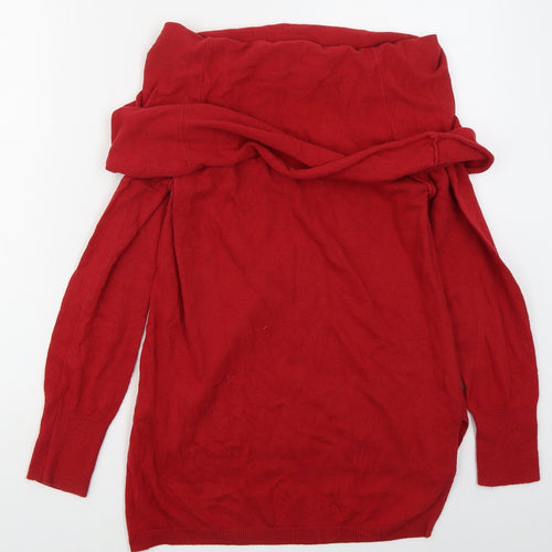 Shrinking Violet Womens Red Roll Neck  Cotton Pullover Jumper Size L