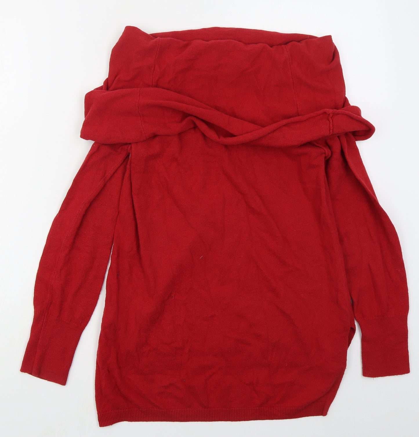 Shrinking Violet Womens Red Roll Neck  Cotton Pullover Jumper Size L