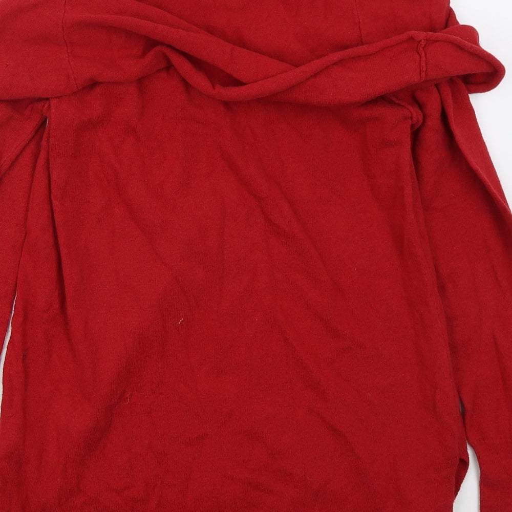 Shrinking Violet Womens Red Roll Neck  Cotton Pullover Jumper Size L