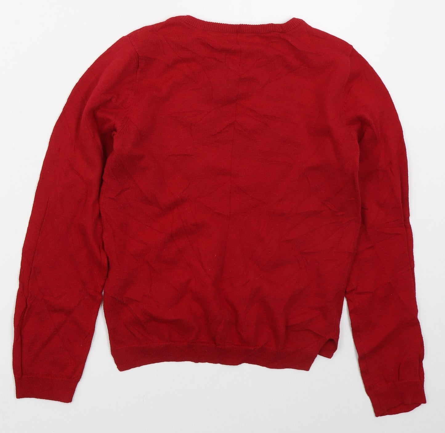 H&M Girls Red Crew Neck  Cotton Pullover Jumper Size 9-10 Years  Pullover - Heart