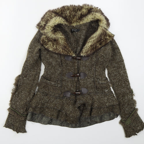 Jumpo Womens Brown V-Neck  Acrylic Cardigan Jumper Size S