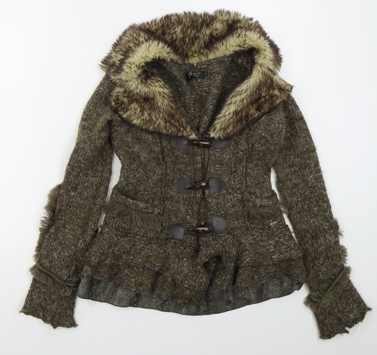Jumpo Womens Brown V-Neck  Acrylic Cardigan Jumper Size S